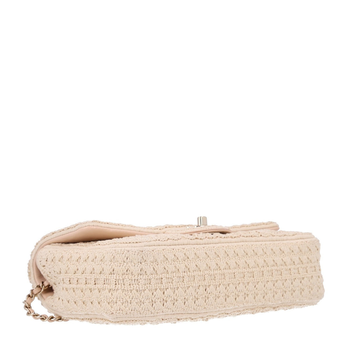 Crochet Embroidered Camelia Small Rectangular Flap Ecru