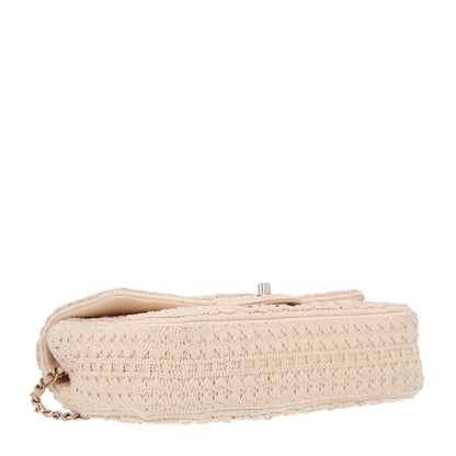 Crochet Embroidered Camelia Small Rectangular Flap Ecru