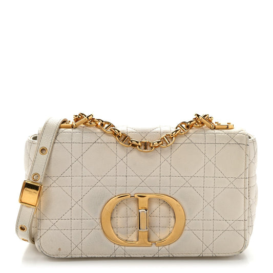 Calfskin Cannage Small Caro Bag Ivory