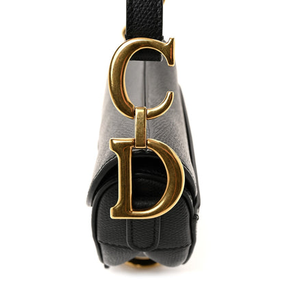 Grained Calfskin Mini Saddle Bag Black