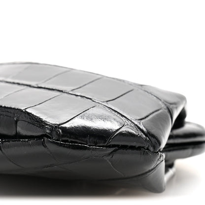 Shiny Supple Calfskin Logo Crocodile Embossed Cloud Coin Purse Black White