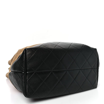 Suede Calfskin Shiny Lambskin Quilted Coco Base Shopping Bag Beige Black