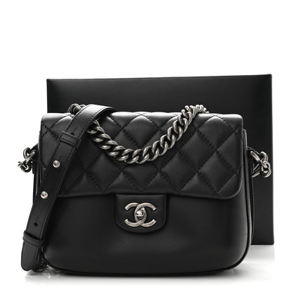Calfskin Quilted Medium Rock My Shoulder Flap Black