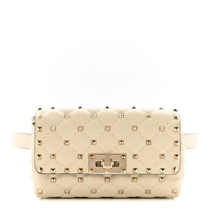 Lambskin Rockstud Spike Belt Bag 85 Ivory