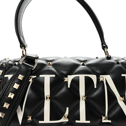 Lambskin VLTN Print Candystud Top Handle Bag Black