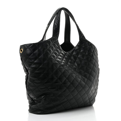 Lambskin Quilted Maxi Icare Shopping Tote Black