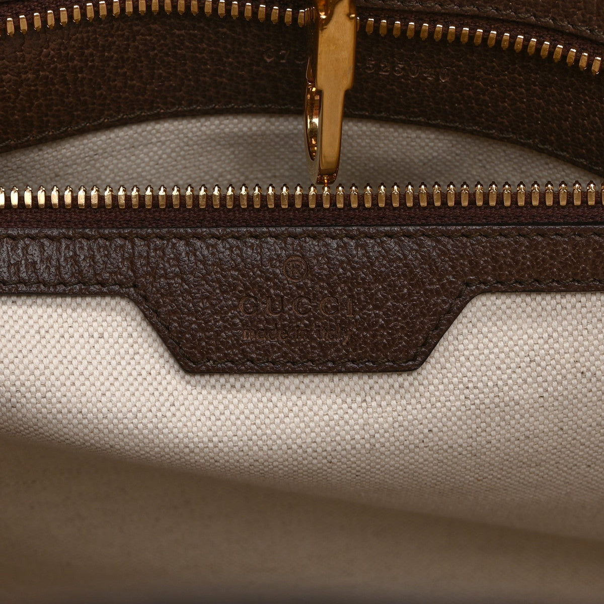 Monogram Jumbo GG Textured Dollar Calfskin Web Tote Bag Camel Ebony New Acero