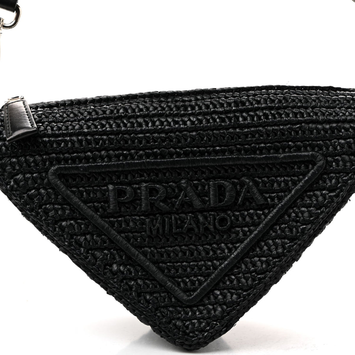 Yarn Raffia Effect Crochet Triangle Shoulder Bag Black