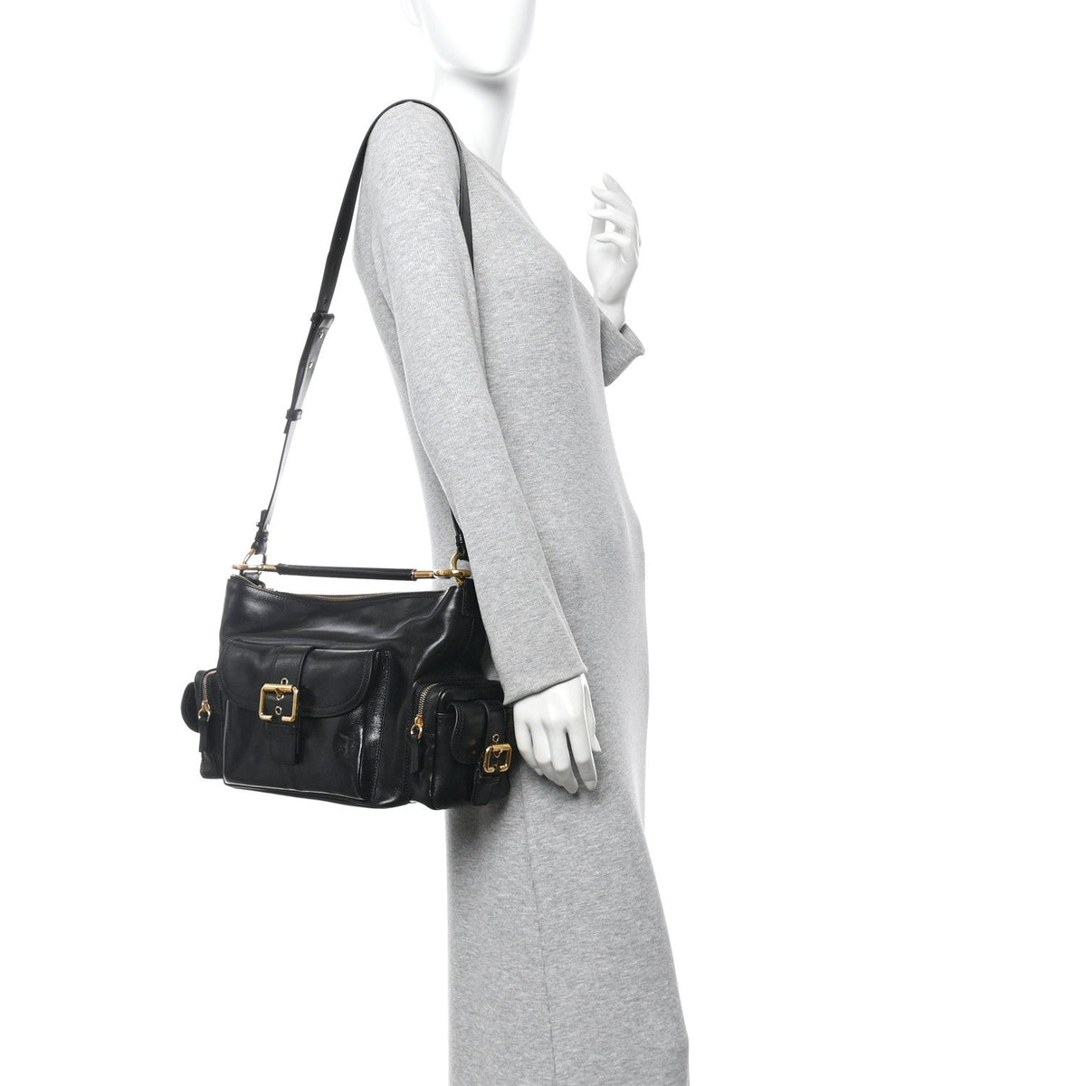 Shiny Calfskin Medium Double Carry Camera Bag Black