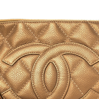Metallic Caviar Quilted Timeless CC Shoulder Bag Gold