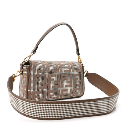 Wool Vitello King Houndstooth FF Embroidered Baguette Beige Moro