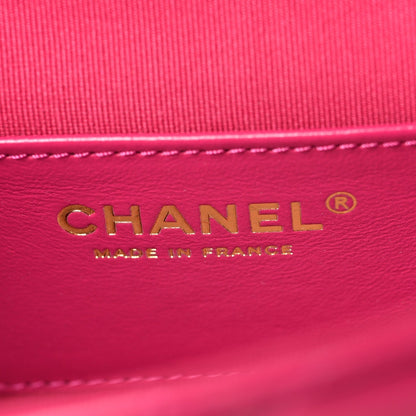 Shiny Lambskin Quilted Flap Clutch Bag Dark Pink