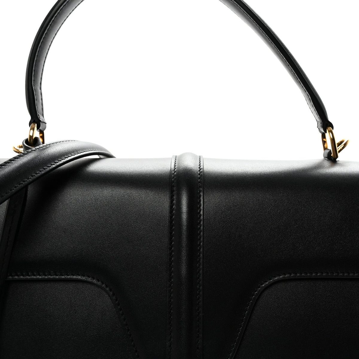 Satinated Calfskin Large 16 Top Handle Bag Black