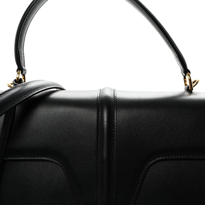 Satinated Calfskin Large 16 Top Handle Bag Black