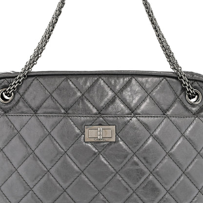 Metallic Aged Calfskin Quilted Large Reissue Camera Case Silver