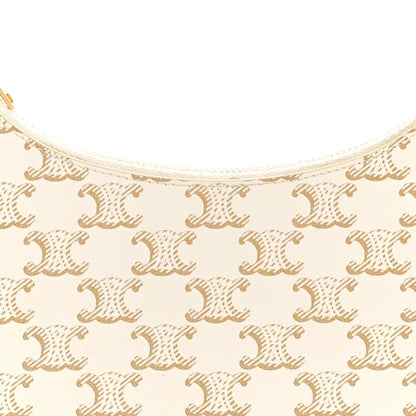 Canvas Calfskin Ava Triomphe Shoulder Bag White