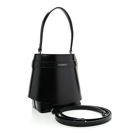Box Calfskin Shark Lock Bucket Bag Black