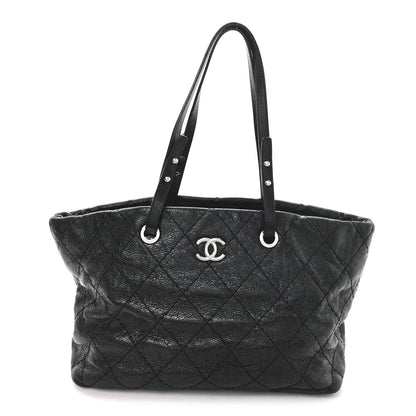 Glazed Calfskin Large On The Road Tote Black