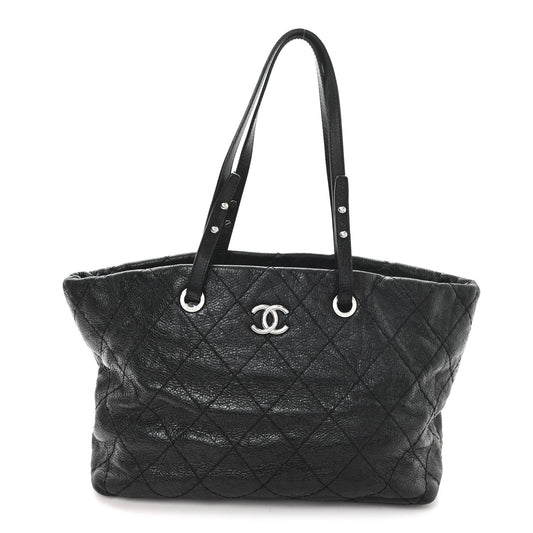 Glazed Calfskin Large On The Road Tote Black
