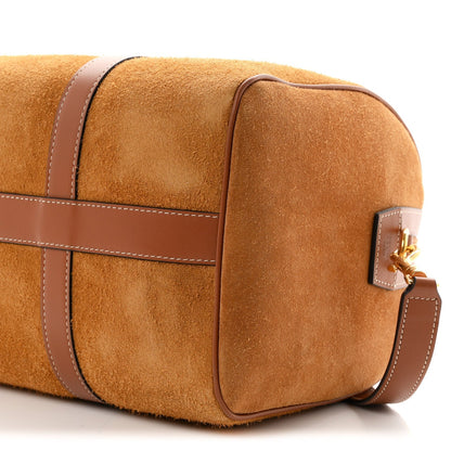 Waxed Suede Calfskin Large Boston Bag Tobacco