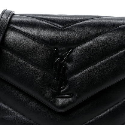 Calfskin Y Quilted Monogram Monochrome Toy Loulou Crossbody Bag Black