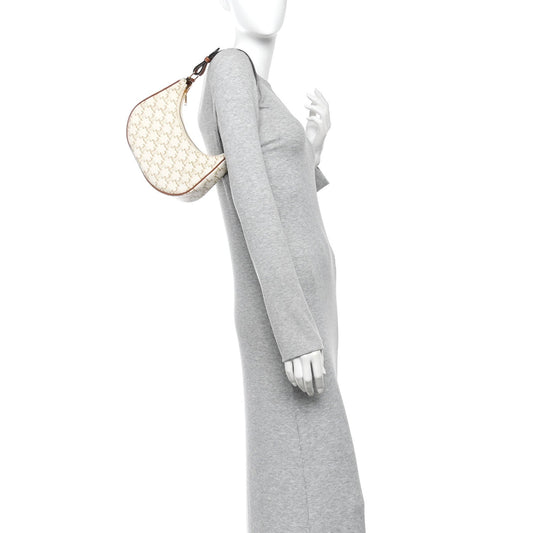 Canvas Calfskin Ava Triomphe Shoulder Bag White