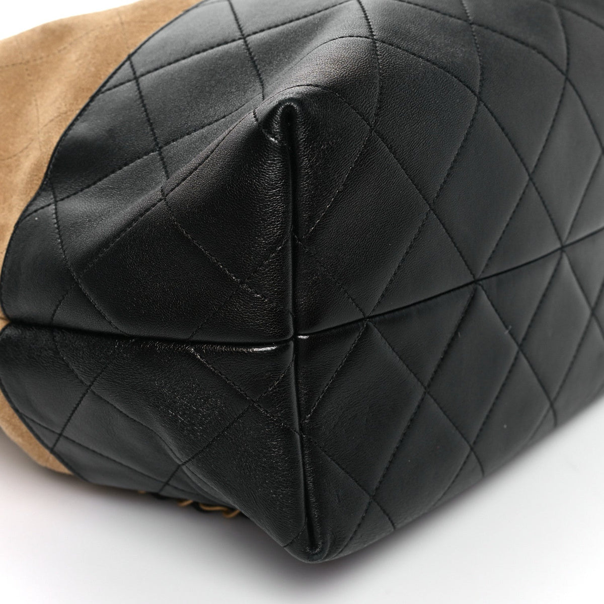 Suede Calfskin Shiny Lambskin Quilted Coco Base Shopping Bag Beige Black