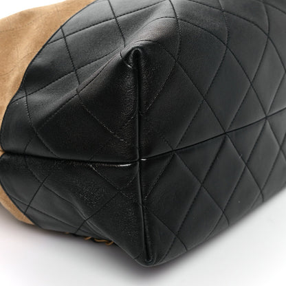 Suede Calfskin Shiny Lambskin Quilted Coco Base Shopping Bag Beige Black