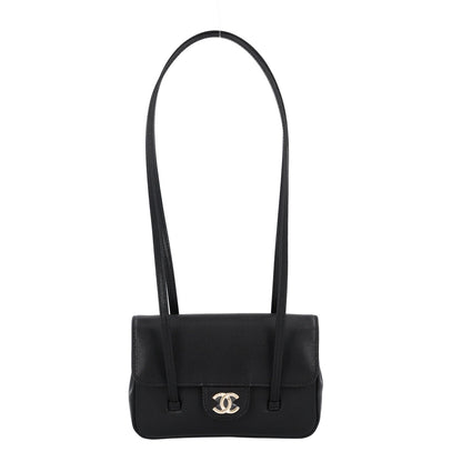 Shiny Caviar Mini Preppy Coco Shoulder Bag Black