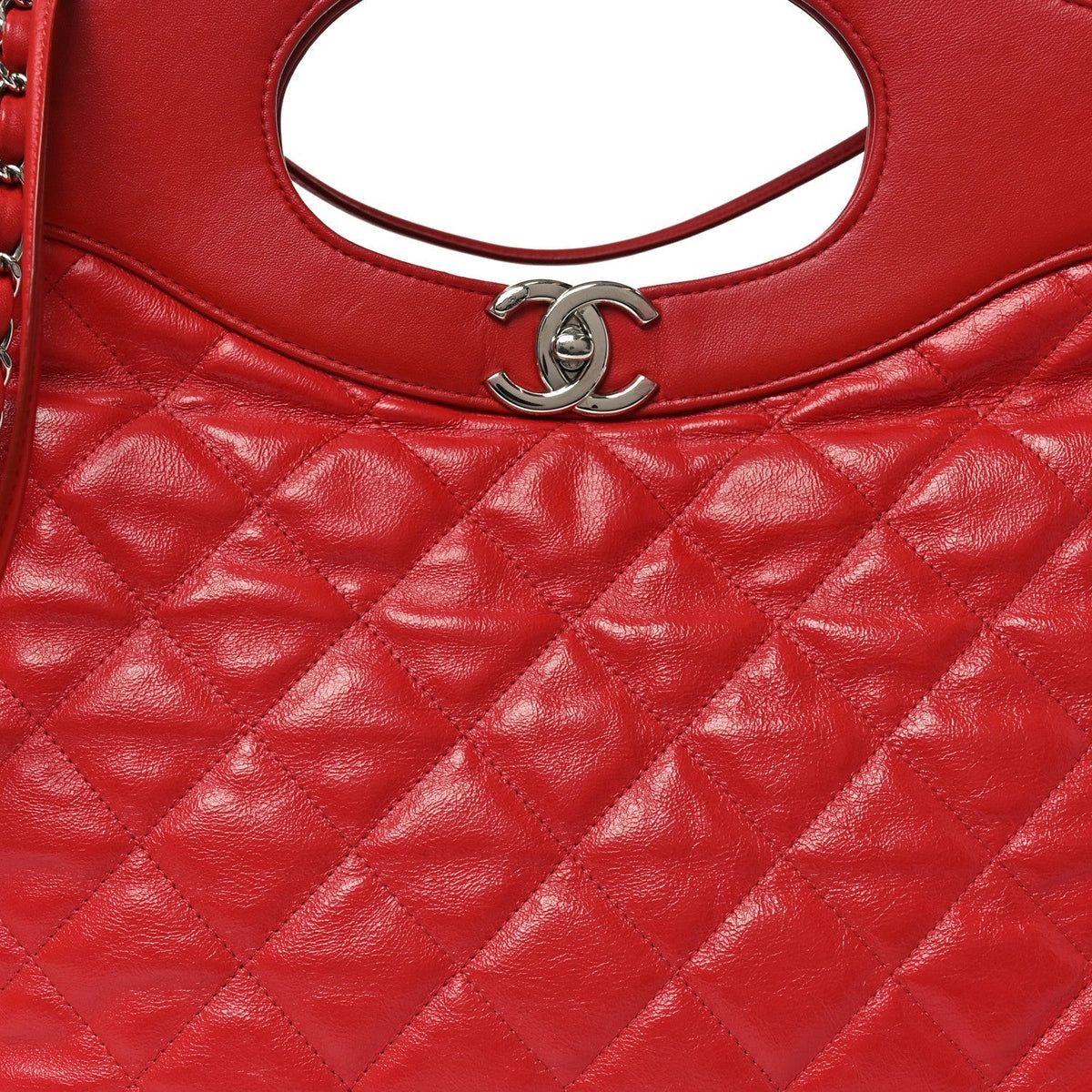 Shiny Aged Calfskin Quilted Large 31 Shopping Bag Red