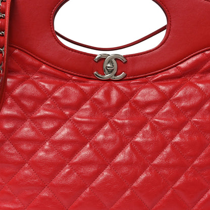 Shiny Aged Calfskin Quilted Large 31 Shopping Bag Red