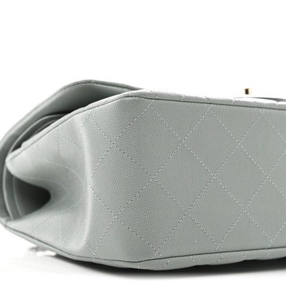 Caviar Quilted Jumbo Double Flap Light Blue
