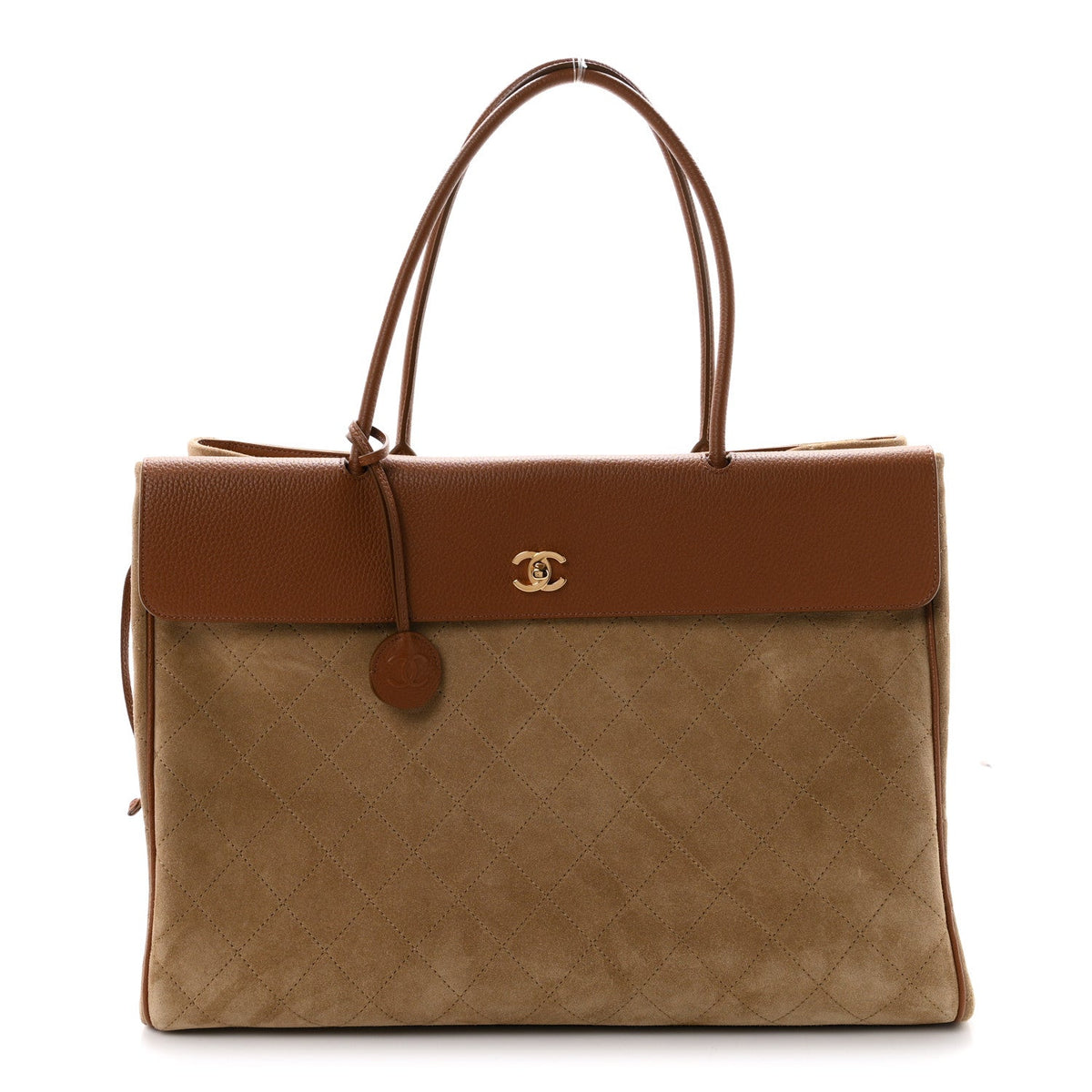 Grained Calfskin Suede Large Urban Essentials Shopping Bag Dark Beige Camel