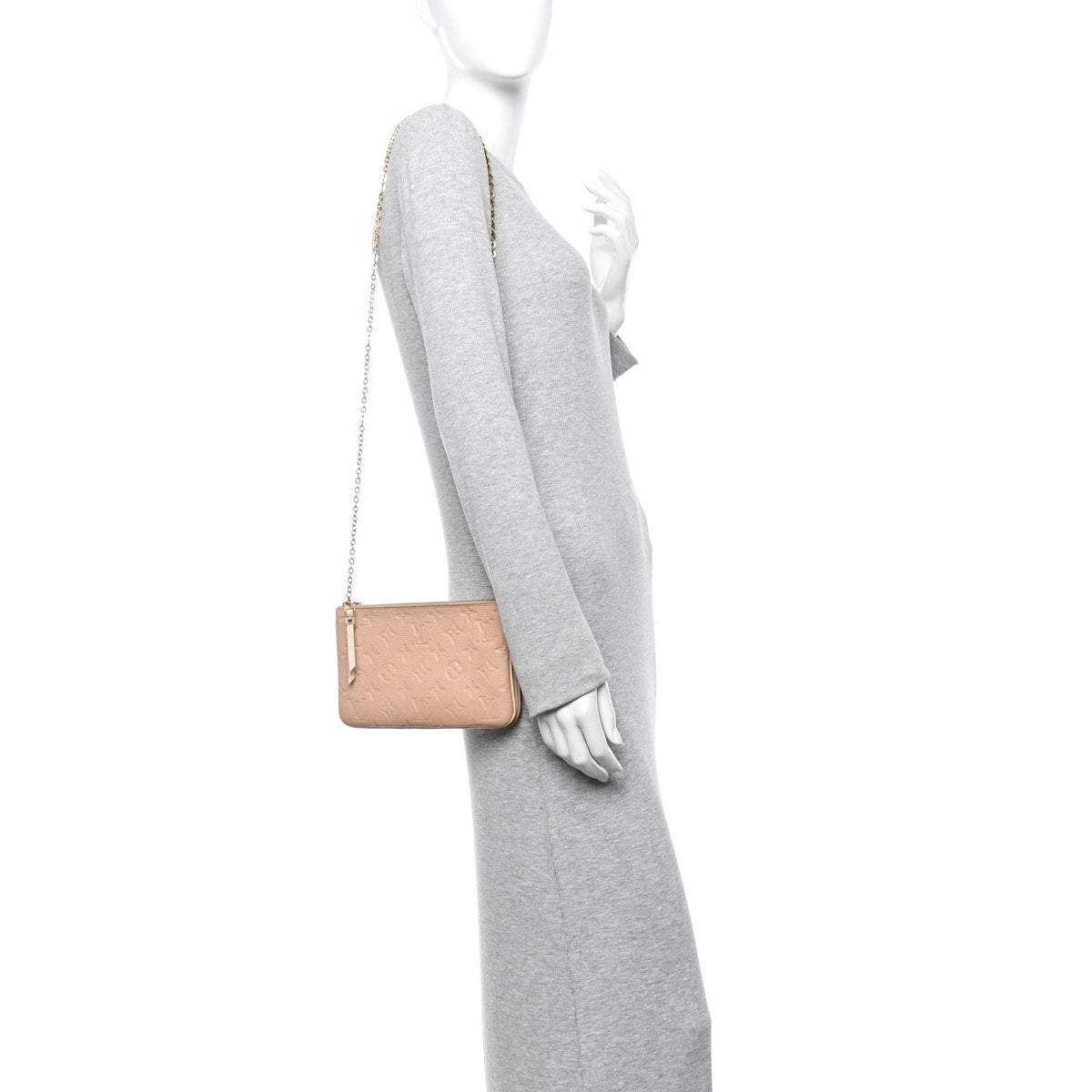 Empreinte Double Zip Pochette Beige Rose Creme