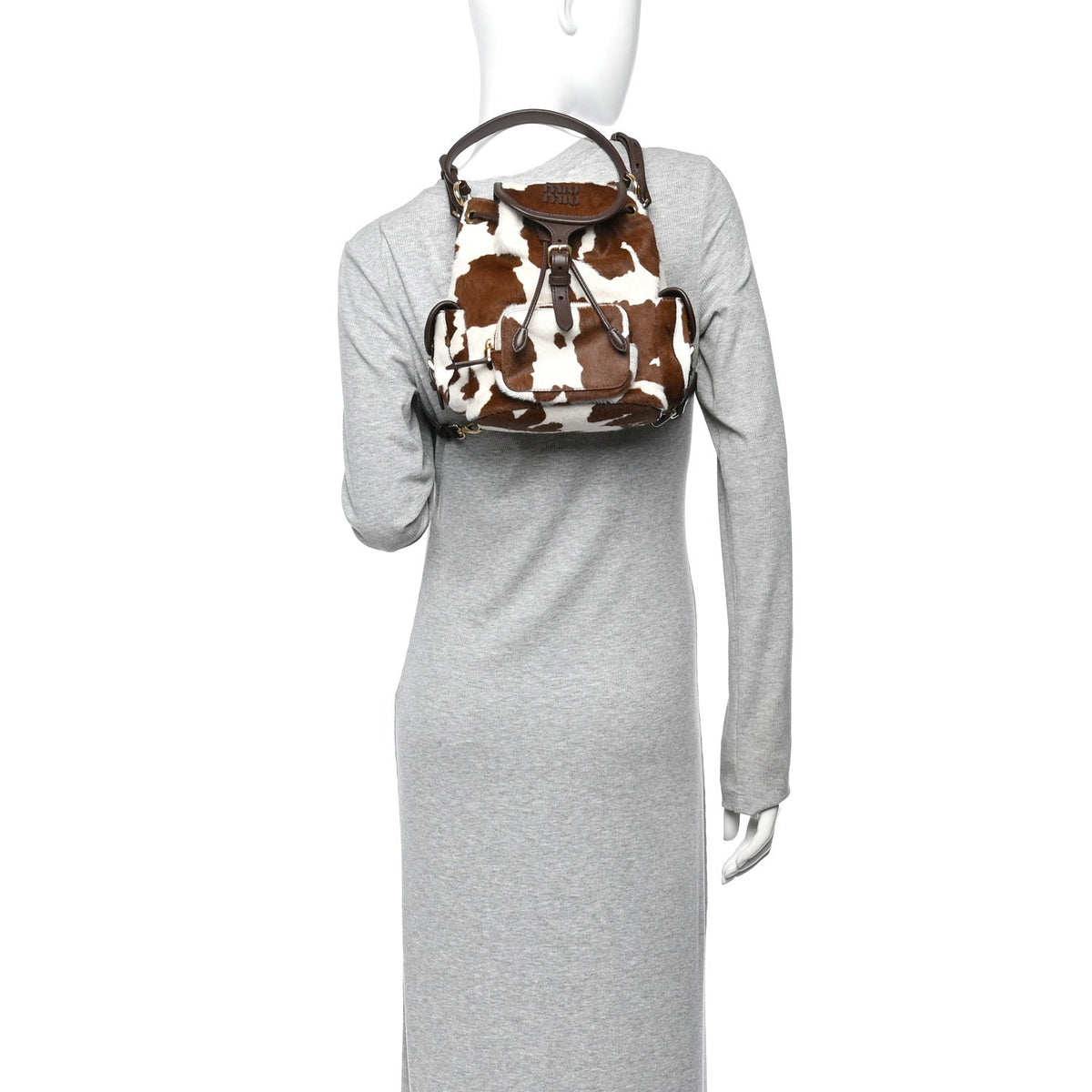 Nappa Calf Hair Printed Mini Backpack White Burnt Sienna