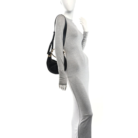 Suede Mini Bracelet Hobo Bag Black