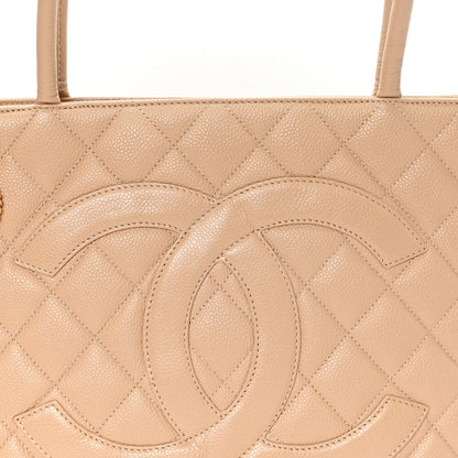 Caviar Quilted Medallion Tote Beige