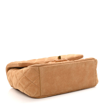 Suede Quilted Mini Flap Dark Beige