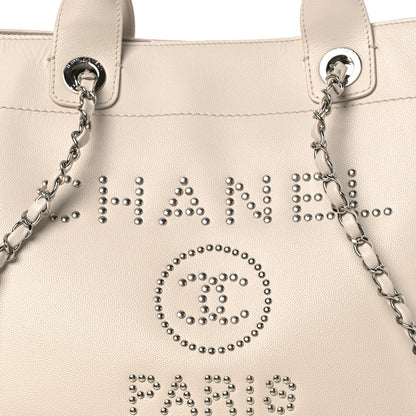 Caviar Medium Studded Deauville Tote Ivory