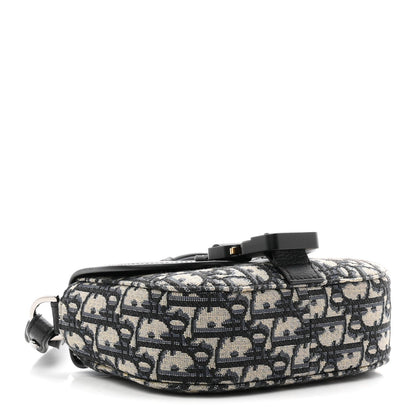 Grained Calfskin Oblique Mini Saddle Messenger Bag With Flap Beige Black