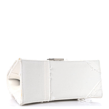 Denim Patchwork Small Hourglass Top Handle Bag White