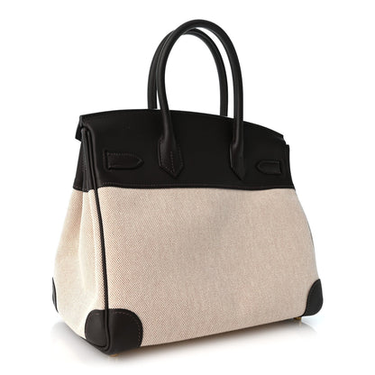 Toile H Swift Birkin 30  Ecru Bai Brun