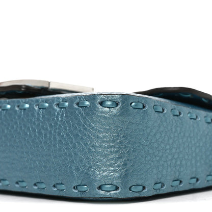 Metallic Cuoio Roma Sellerissima Nappa Sintetica Tape Stitch Mini Baguette Placca Argento