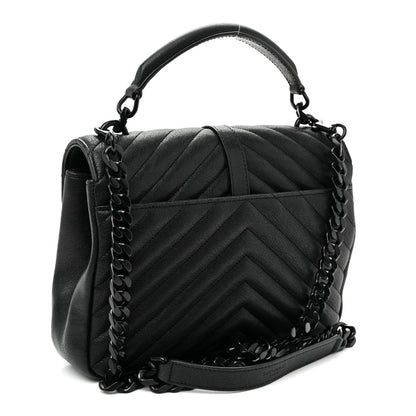Sheepskin Matelasse Chevron Monogram Monochrome Medium College Bag Black