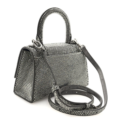 Strass Suede Hourglass Top Handle Bag XS Smoke Grey Crystal