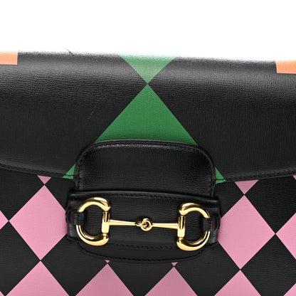 Textured Calfskin Geometric Print Horsebit 1955 Shoulder Bag Black Multicolor