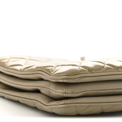 Patent Quilted Accordion Shopping Tote Beige