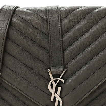 Sheepskin Matelasse Chevron Monogram Medium College Bag Asphalt