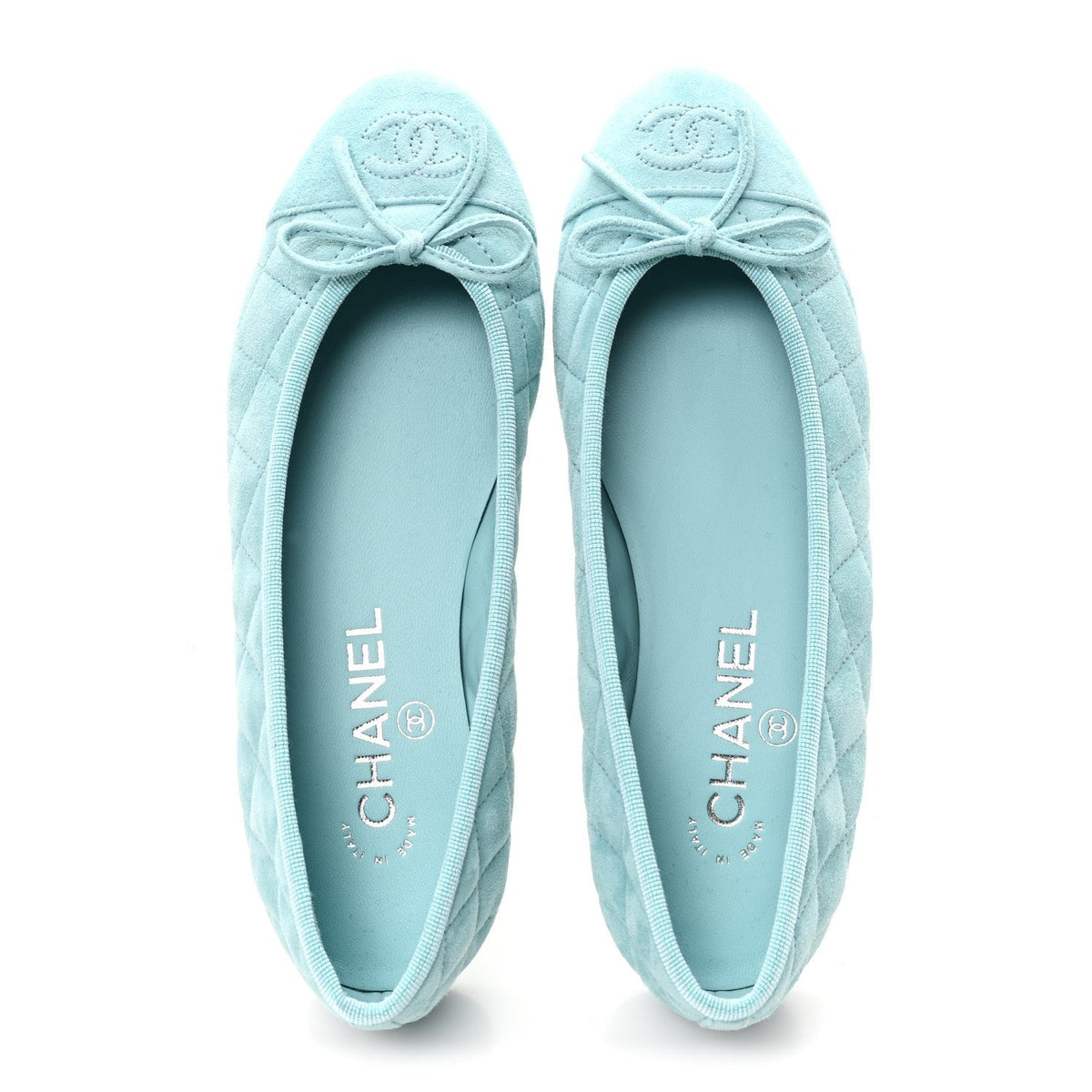 Suede Quilted Cap Toe CC Ballerina Flats 36 Light Blue