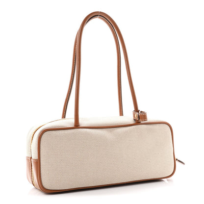 Canvas Calfskin Small Beau Top Handle Bag Naturale Brandy